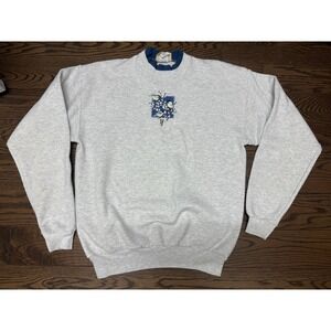 Vintage 90s MED Grandma Christmas Sweatshirt Winter Birds Chickadees Top Stitch